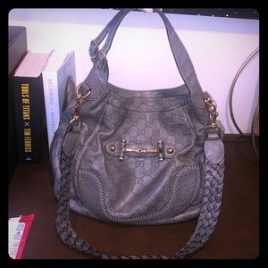 Grey Gucci Pelham leather double strap handbag